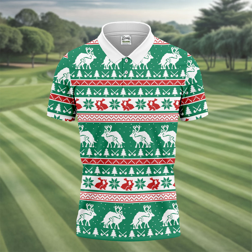Christmas Festive Reindeer Snowflakes Christmas Golf Shirt, Golf Gift For Men, Golf Shirts For Men