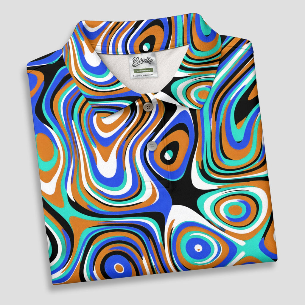 Blue And Orange Fluid Art Cool Golf Shirt, Golf Tops For Men, Golf Shirts For Men, Golf Gift For Men
