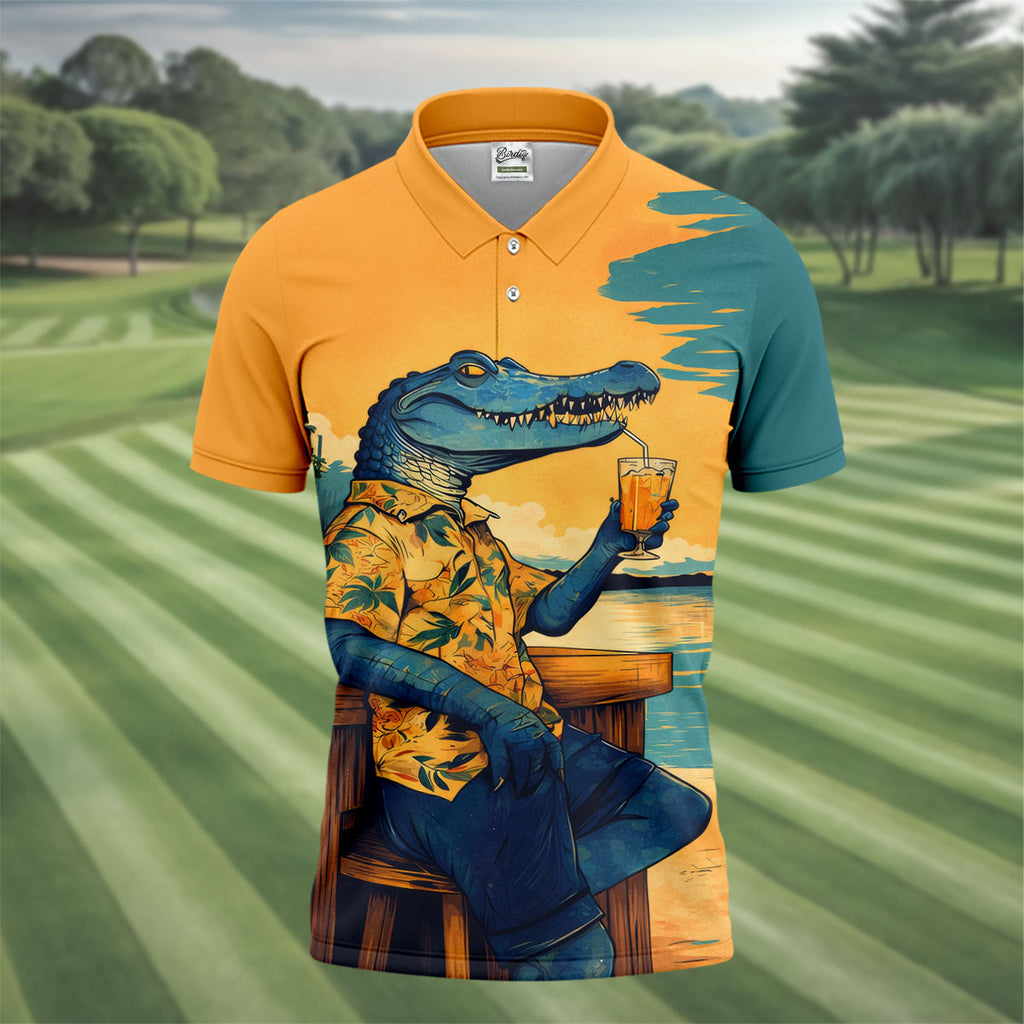 Funny Crocodile Tropical Theme Hawaiian Golf Shirt, Polo Shirts For Men, Golfing Apparel