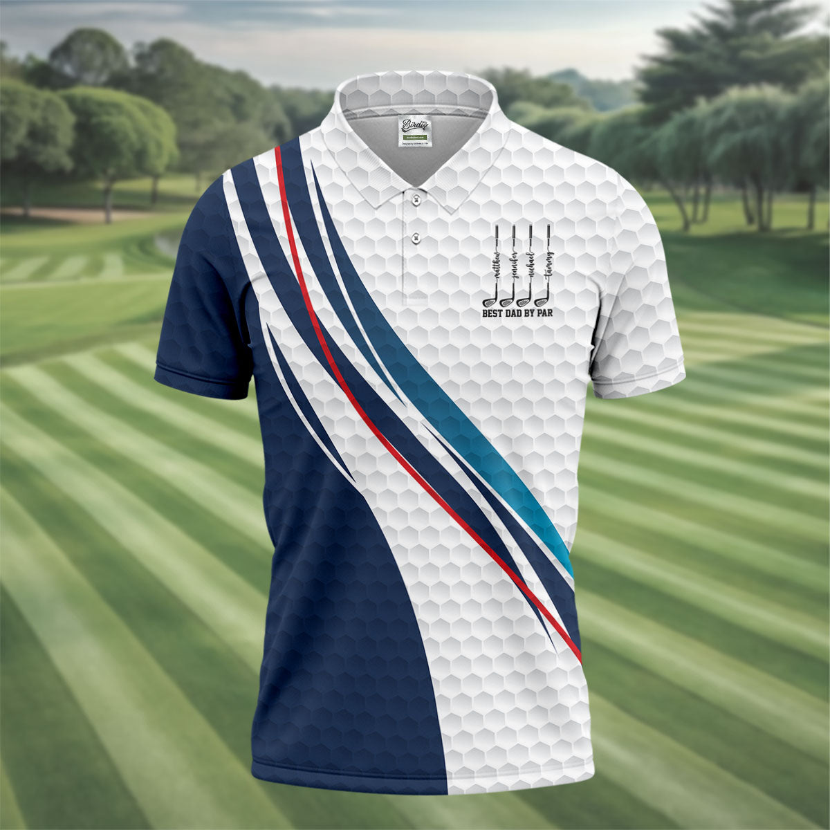 Best Dad By Par Golf Ball Pattern Wavy Stripes Father's Day Golf Shirt, Golf Gift For Dad
