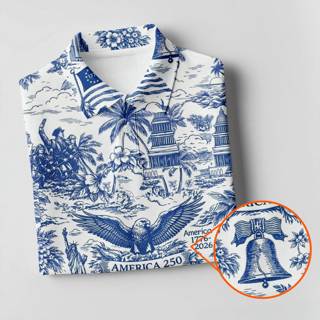 250 Years Of America Tropical Vibe Vintage Golf Shirt, Patriotic 4th Of July Golf Shirts For Men