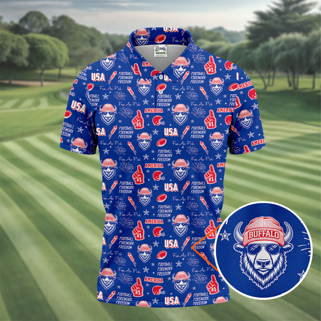 The Bisons Cool Buffalo Blue And Red Sport Polo, American Football League Gift Ideas For Football Fans