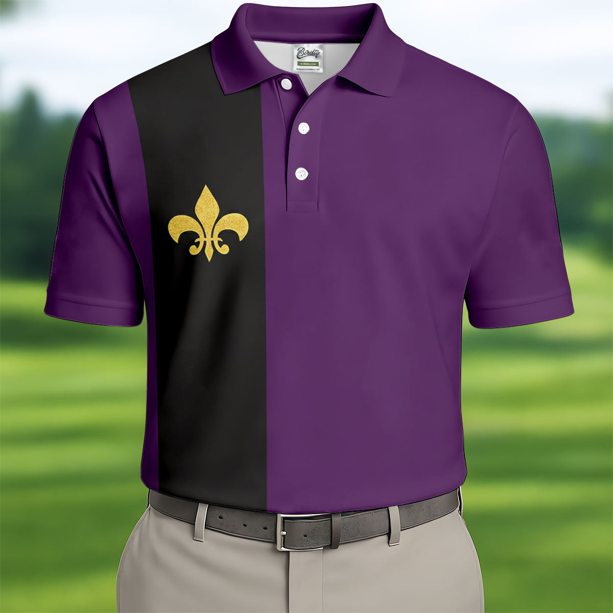 Mardi Gras Fleur De Lis Black Vertical Stripe Purple Golf Shirt, Polo Shirts For Men, Golf Shirts For Men