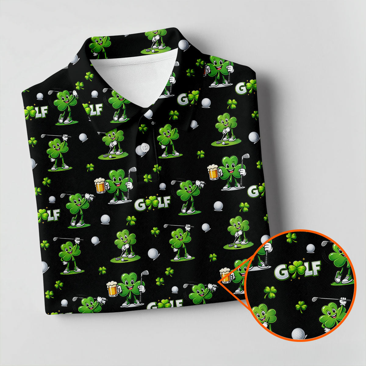 Three Leaf Clover Golf And Beer St Patrick's Day Black Golf Shirt, Fun Golf Shirts For Men, Polo Shirts For Men