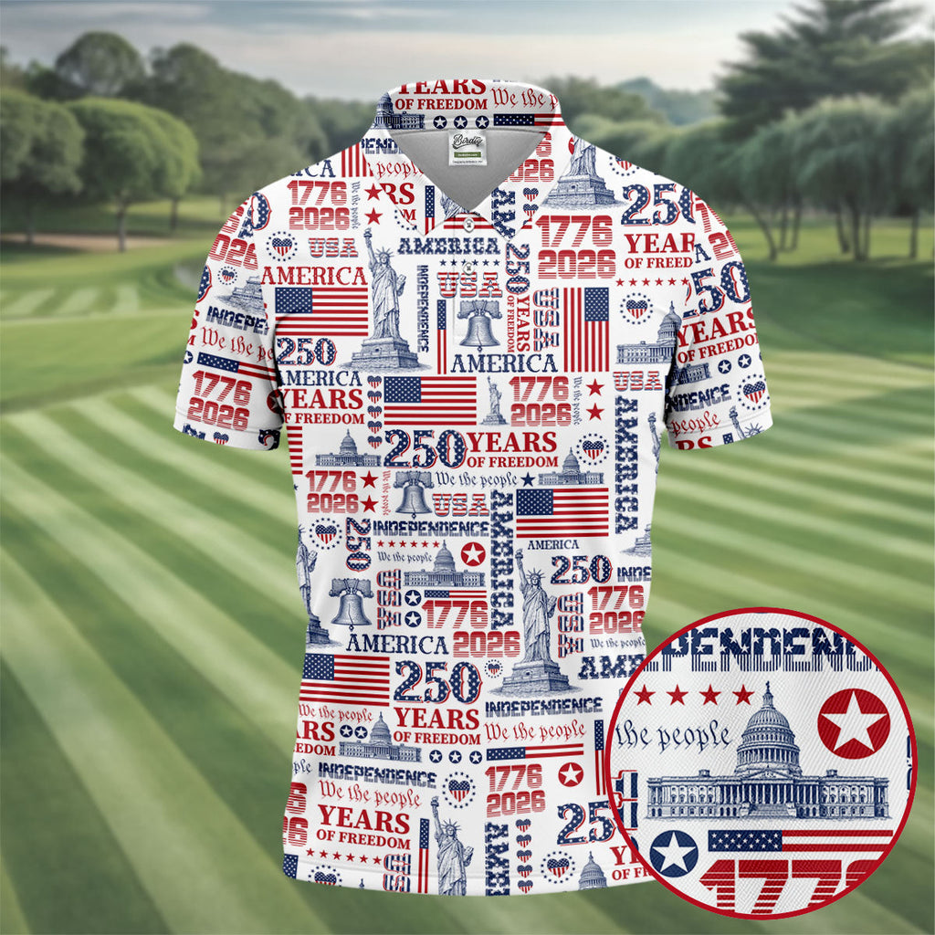 250th Anniversary USA 1776-2026 Retro Golf Shirt, Golf Tops For Men, 4th Of July Golf Shirts For Men