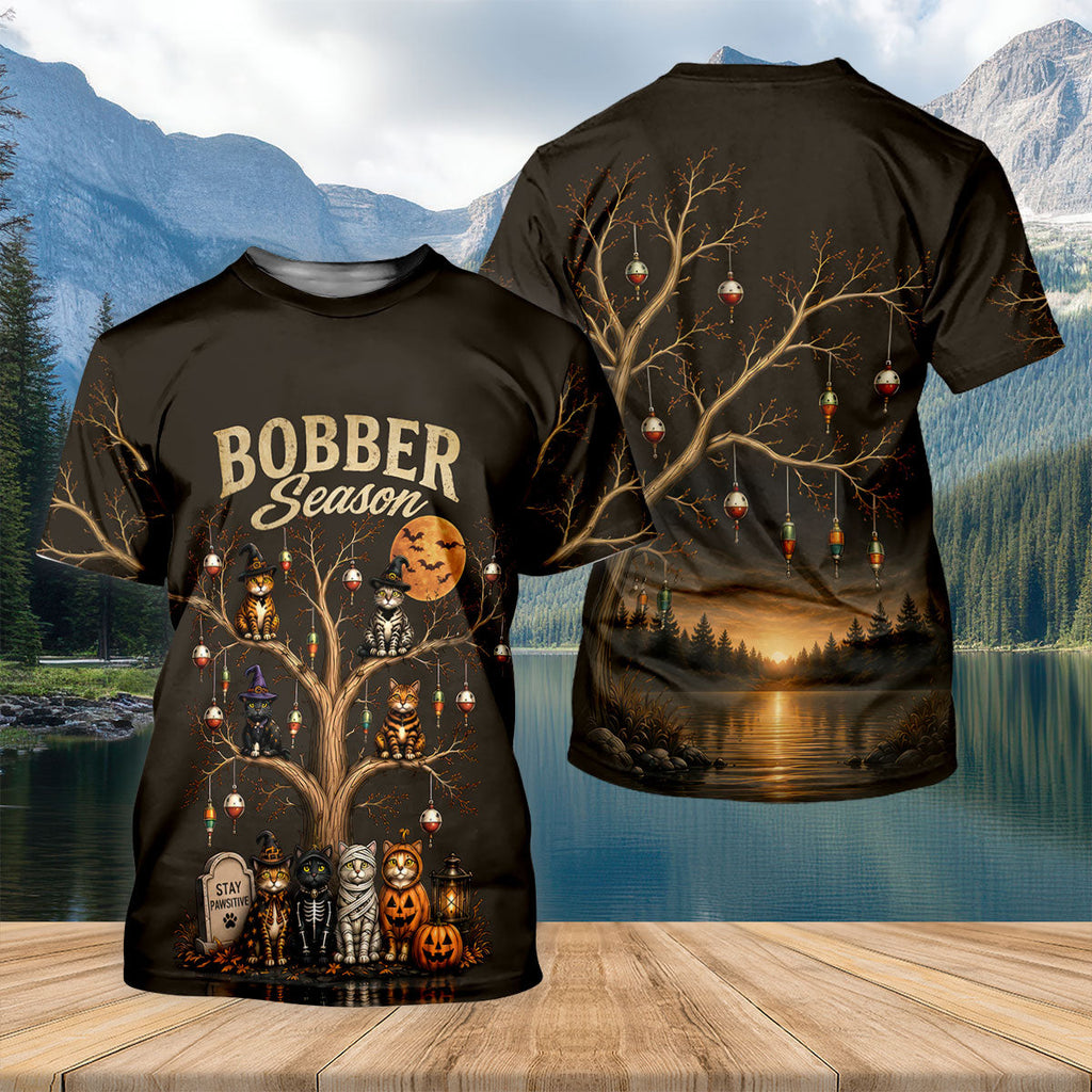 Bobber Season Halloween Cat UPF Fishing Shirt, Fishing Shirts For Men, Long Sleeve Shirt