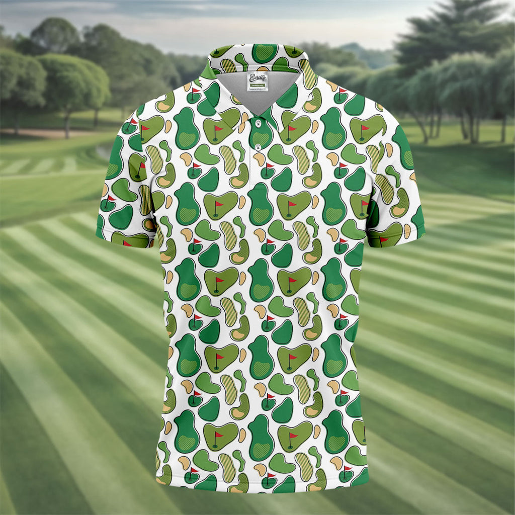 Mini Golf Course Seamless Pattern Men's Golf Polo Shirt Performance Golf Polos, Golf Shirts For Men