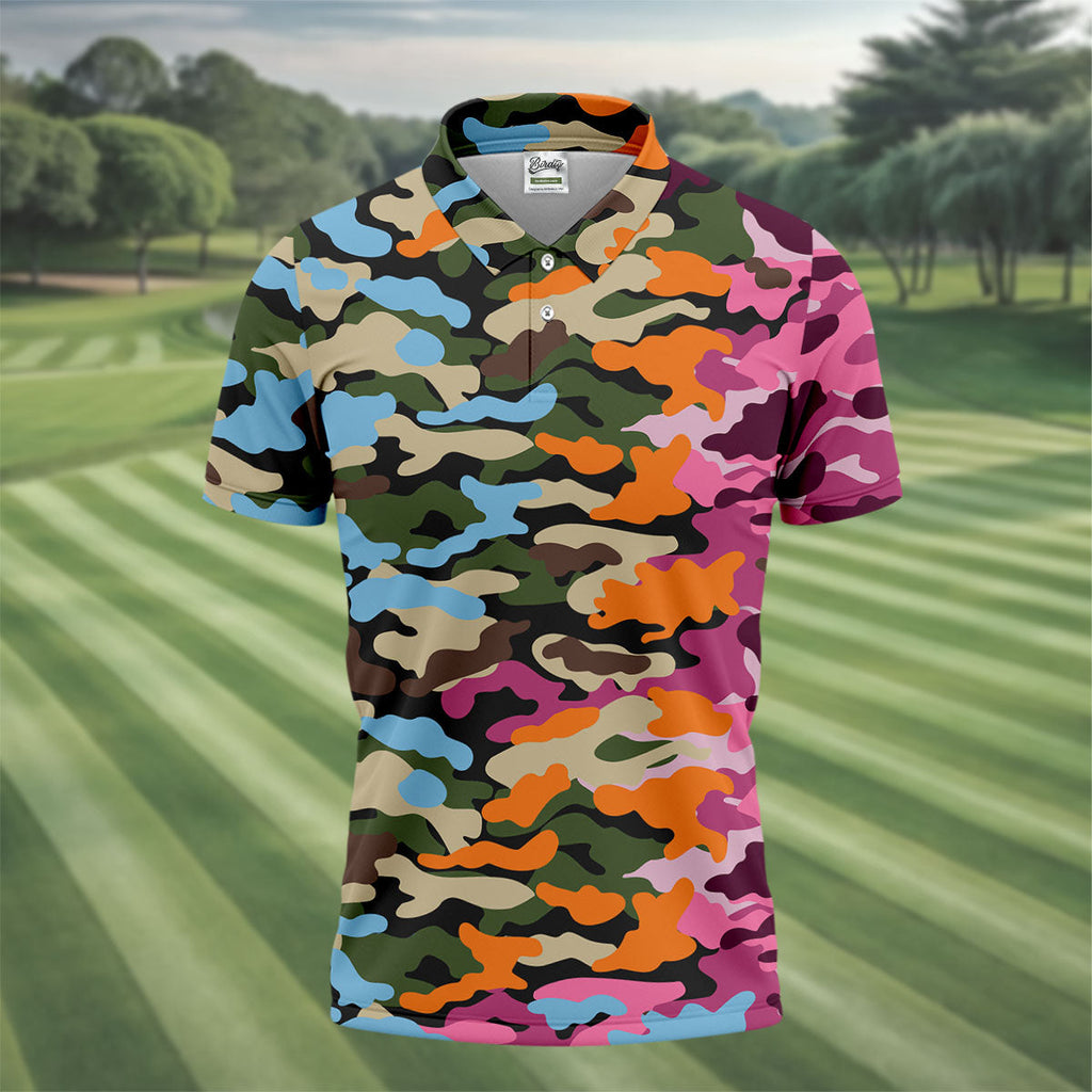 Rainbow Camouflage Golf Tops For Men, Cool Golf Outfit, Polo Shirts For Men, Golf Shirts For Men