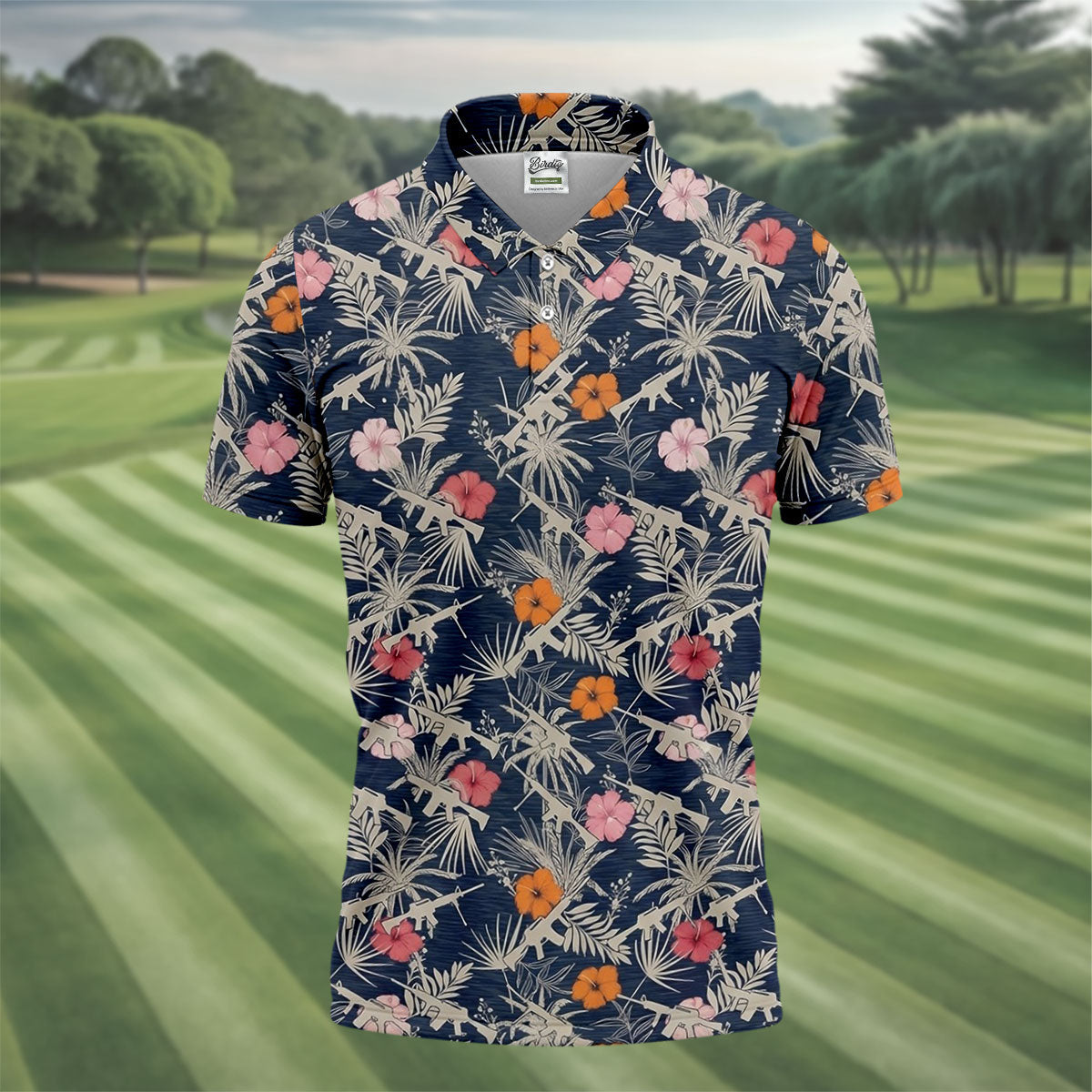 Hawaiian Hibicus Military Theme Navy Golf Shirt, Golf Shirts For Men, Polo Shirts For Men