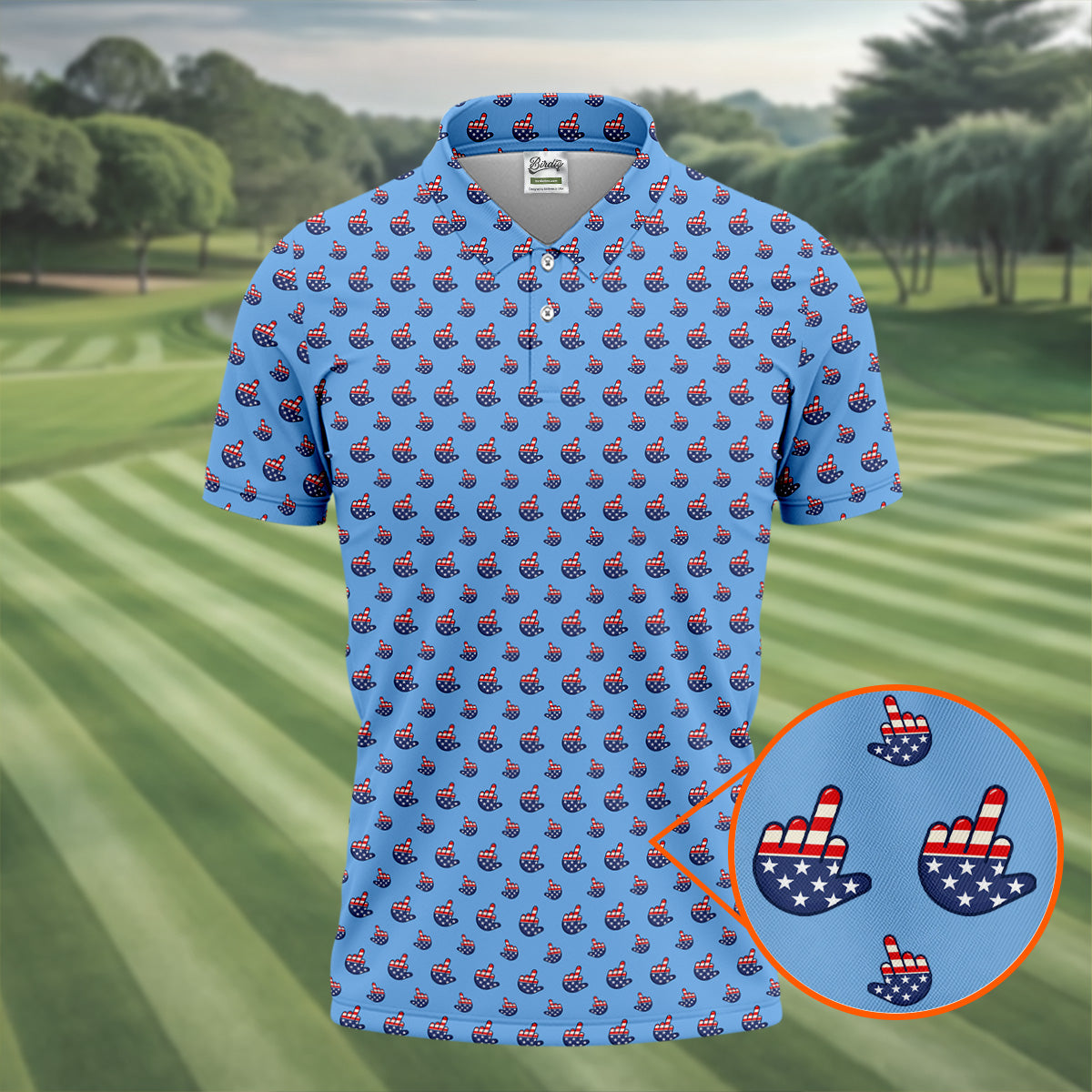 Funny Middle finger US Flag Pattern 250th Anniversary Blue Golf Shirt, 4th Of July Golf Shirts For Men