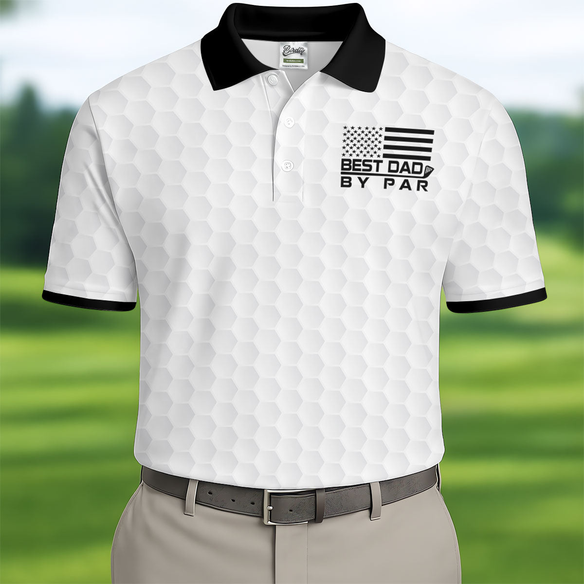 Best Dad By Par Golf Ball Pattern US Flag Print Father's Day Golf Shirt, Golf Gift For Dad