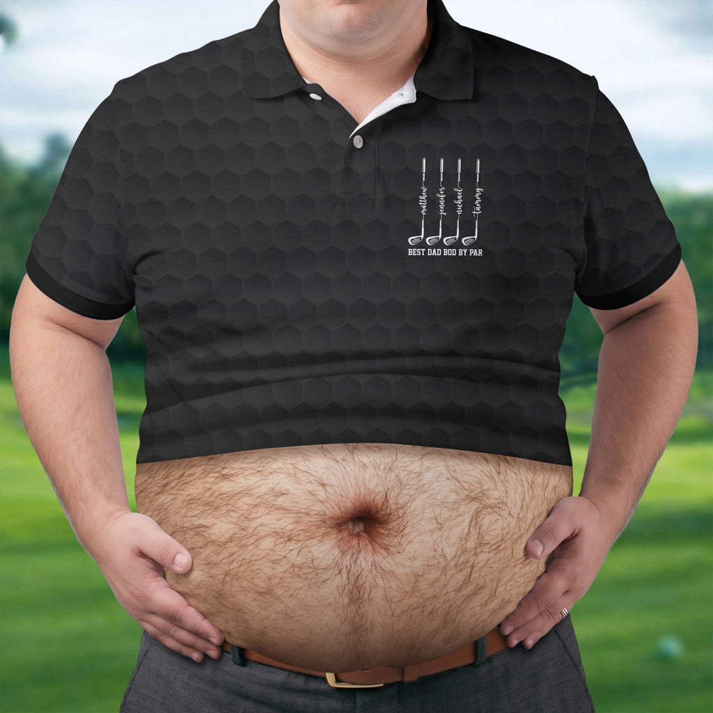 Best Dad Bod By Par Black Men's Funny Golf Polo Shirts, Father's Day Golf Shirt, Golf Gift For Dad