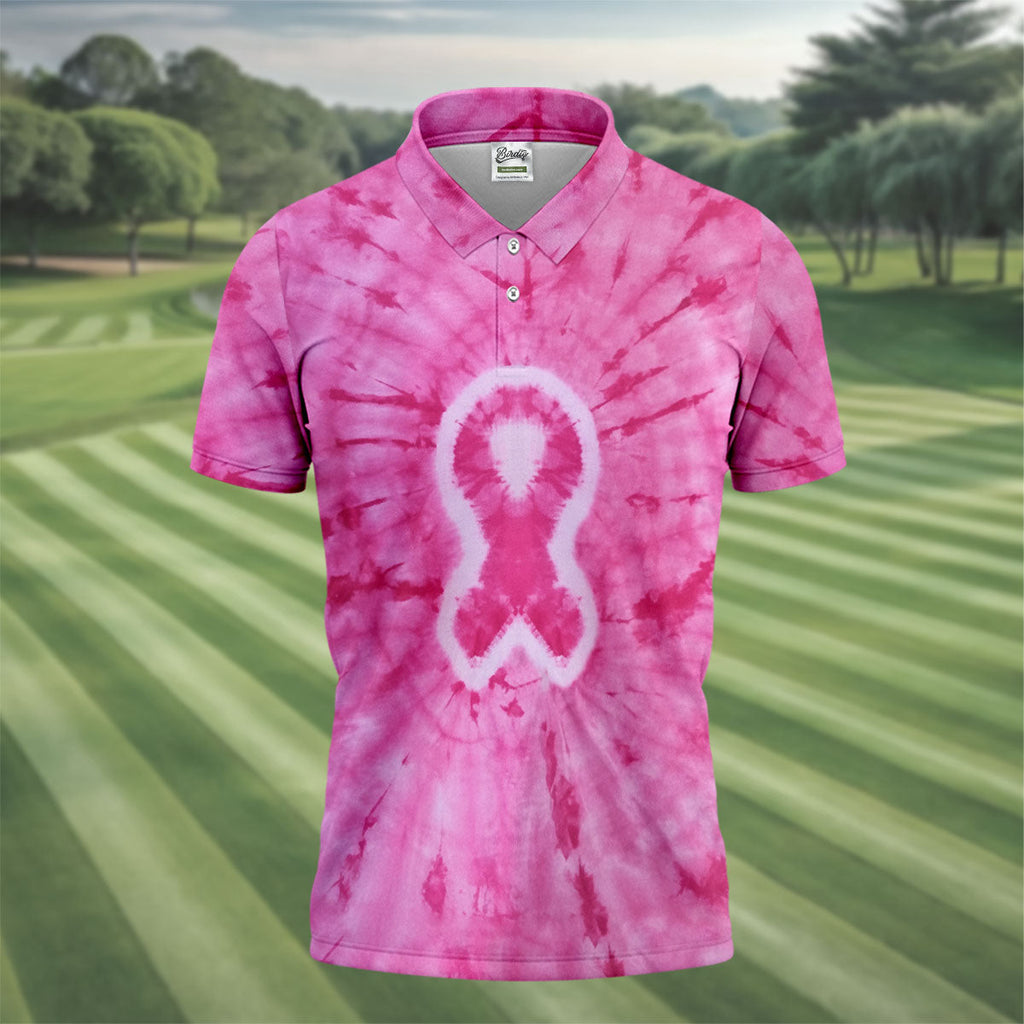 Breast Cancer Pink Tie Dye Men Golf Shirt, Breast Cancer Awareness Shirt, Golf Shirts For Men