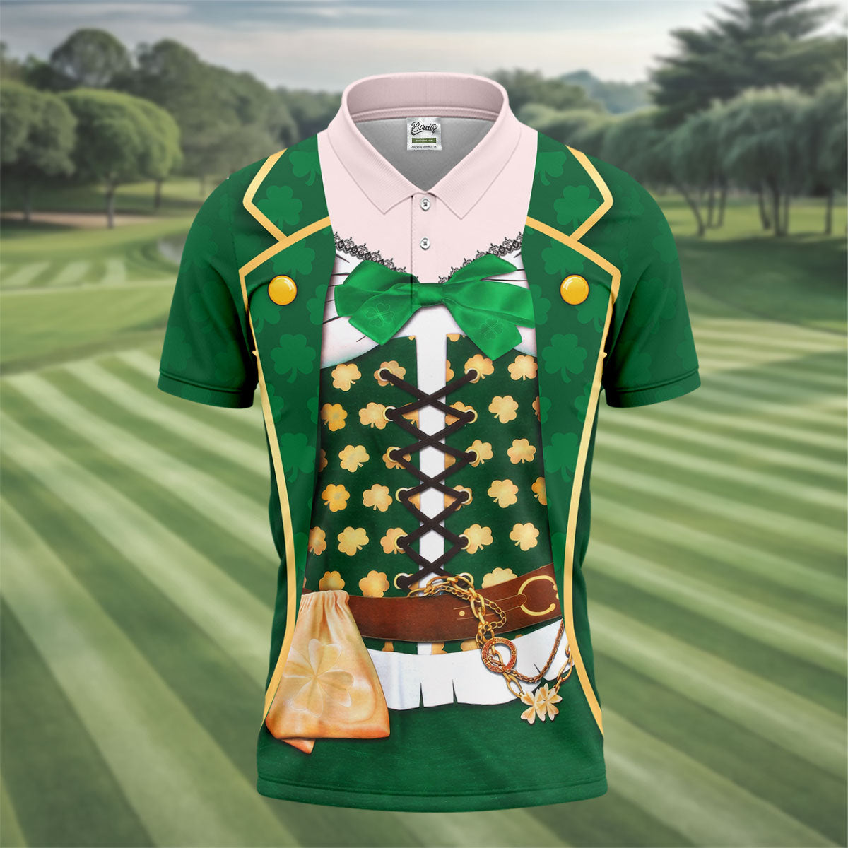 St Patrick's Day Green Leprechaun Costume Print Golf Shirt, Men's Golf Shirt, Golf Gift For Men