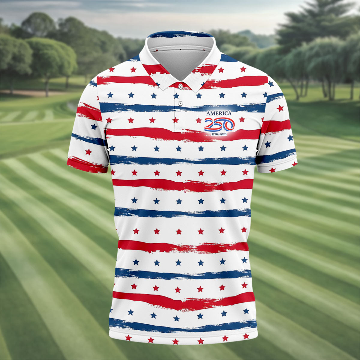 America 250 Red White Blue Stars And Stripes Golf Tops For Men, Patriotic 4th Of July Golf Shirts For Men