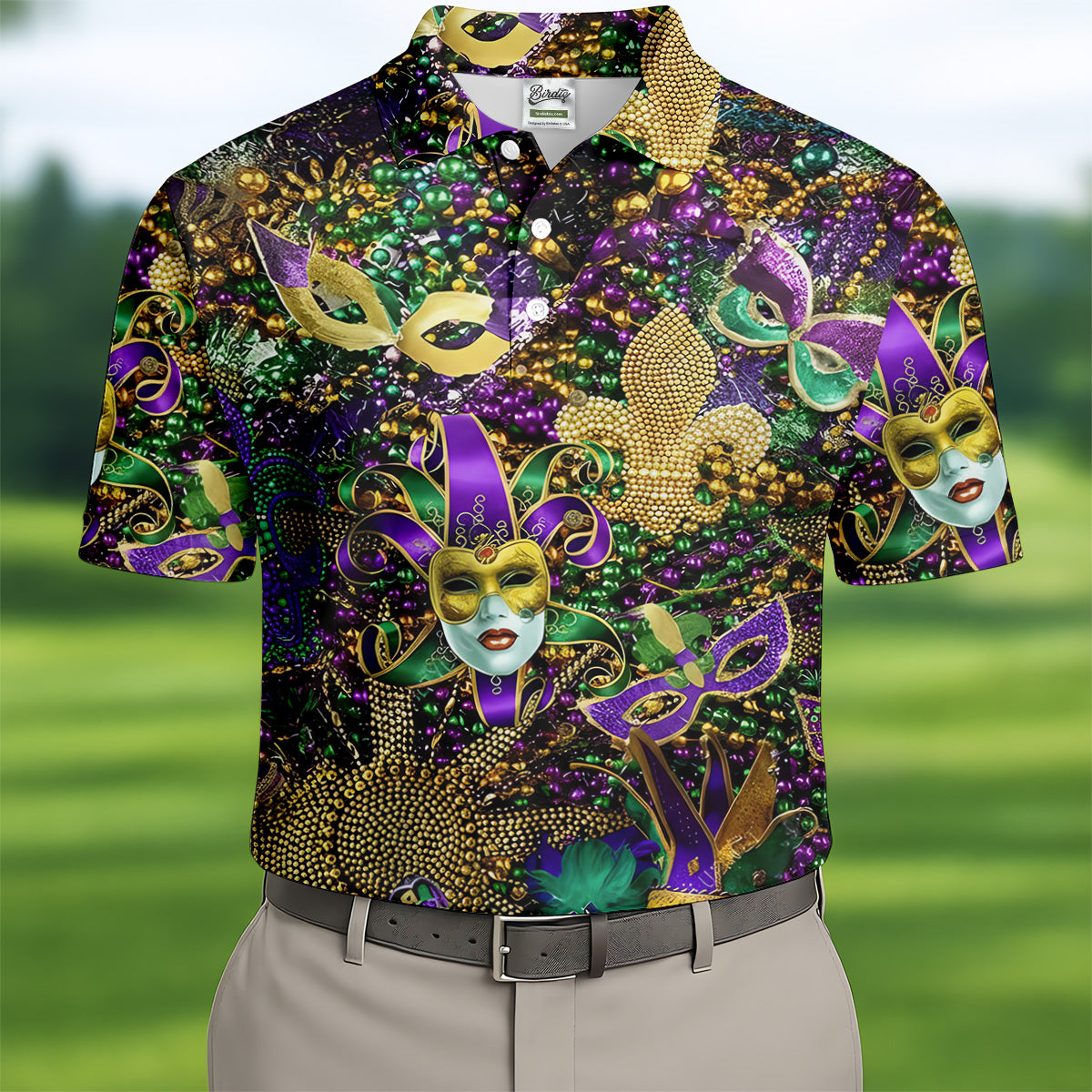 Holiday Mardi Gras Green Purple Gold Golf Tops For Men, Polo Shirts For Men, Golf Gift For Men