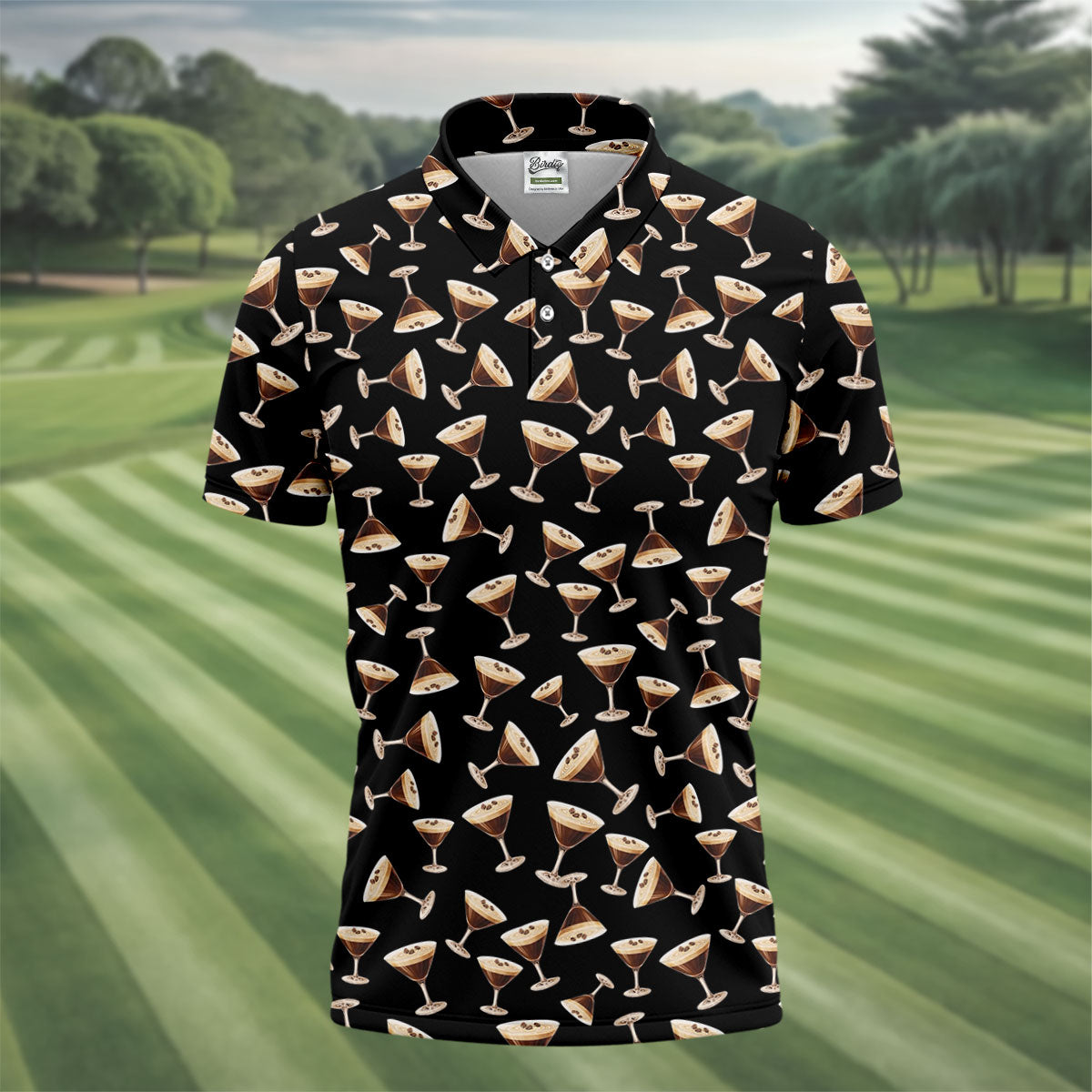 Espresso Martini Print Golf Shirt, Men's Golf Polo Shirts, Golf Shirts For Men, Polo Shirts For Men