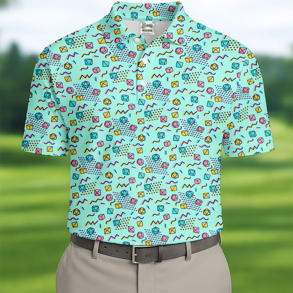 90s Dice Memphis Style Light Mint Green Cute Golf Shirt, Polo Shirts For Men, Golf Shirts For Men