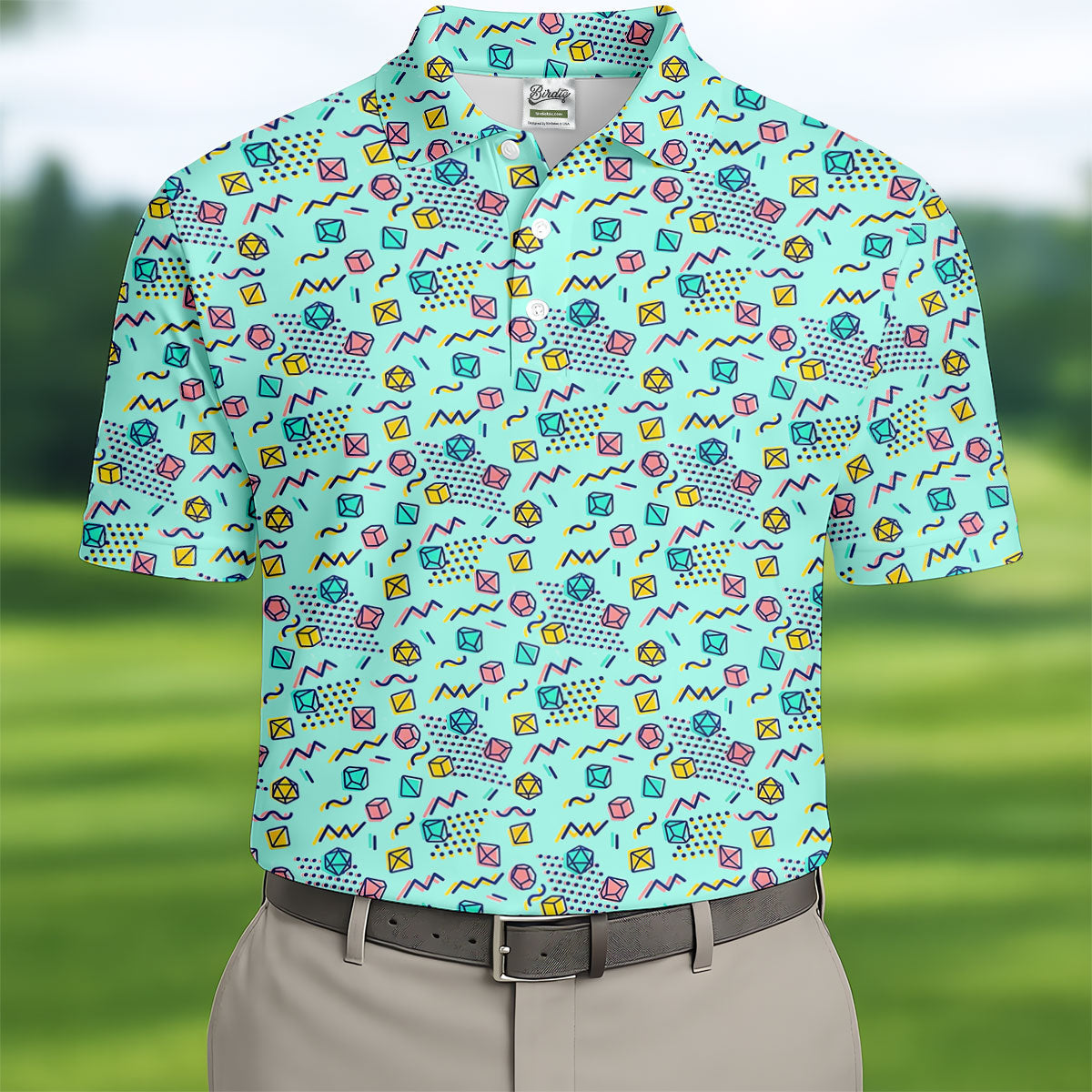 90s Dice Memphis Style Light Mint Green Cute Golf Shirt, Polo Shirts For Men, Golf Shirts For Men
