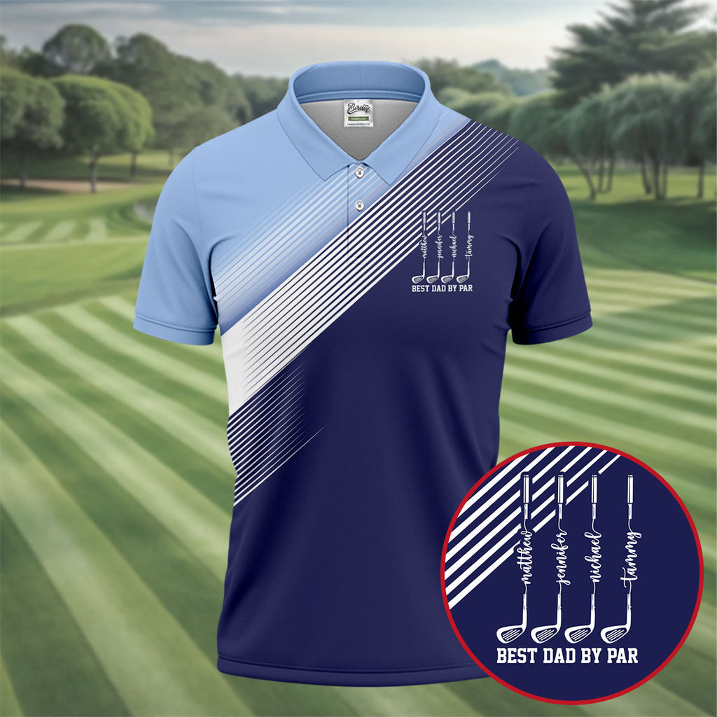 Best Dad By Par Diagonal Striped Father's Day Golf Shirt, Golf Gift For Dad, Polo Shirts For Men