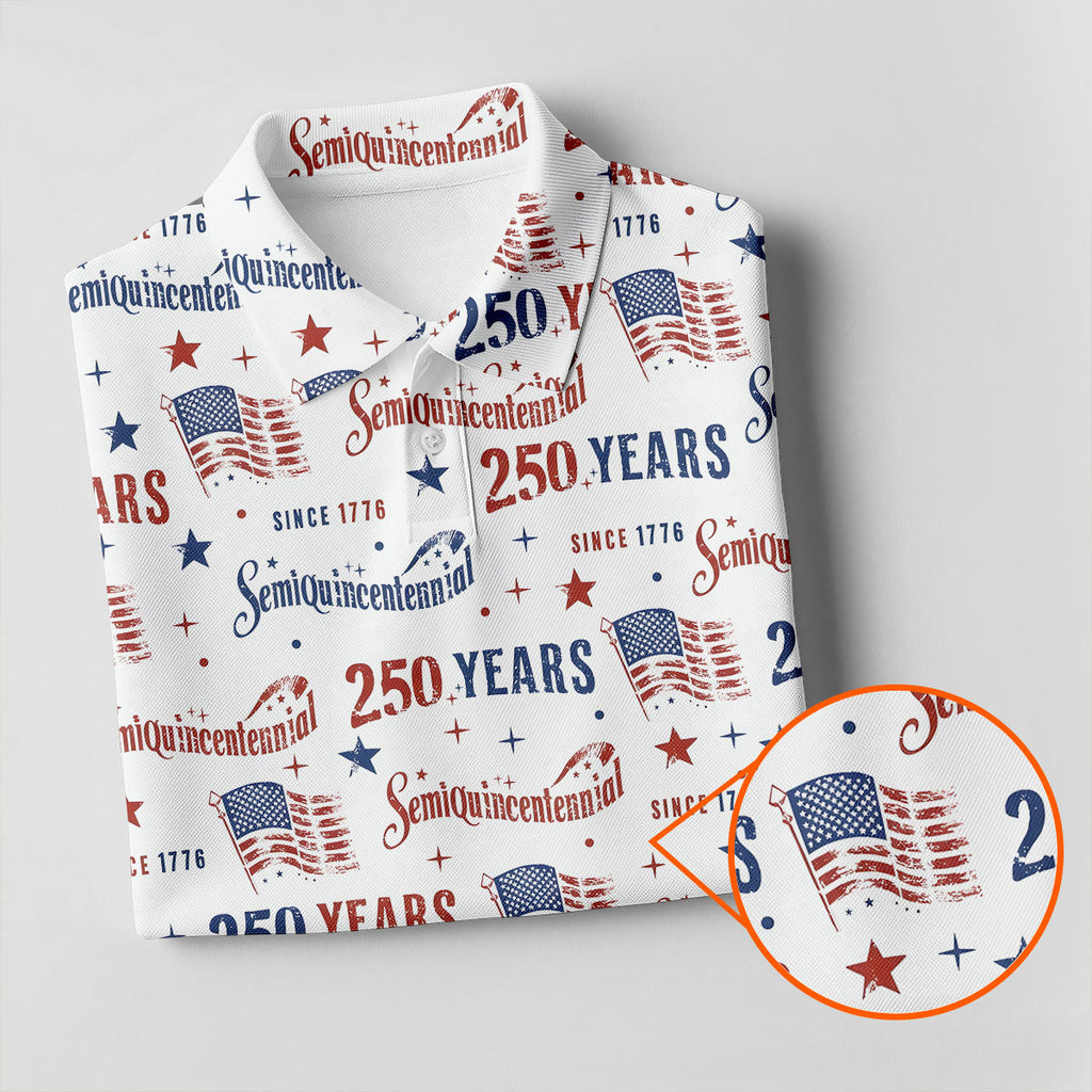 Semiquincentennial 250 Years Since 1776 Golf Tops For Men, 4th Of July Patriotic Golf Shirts For Men