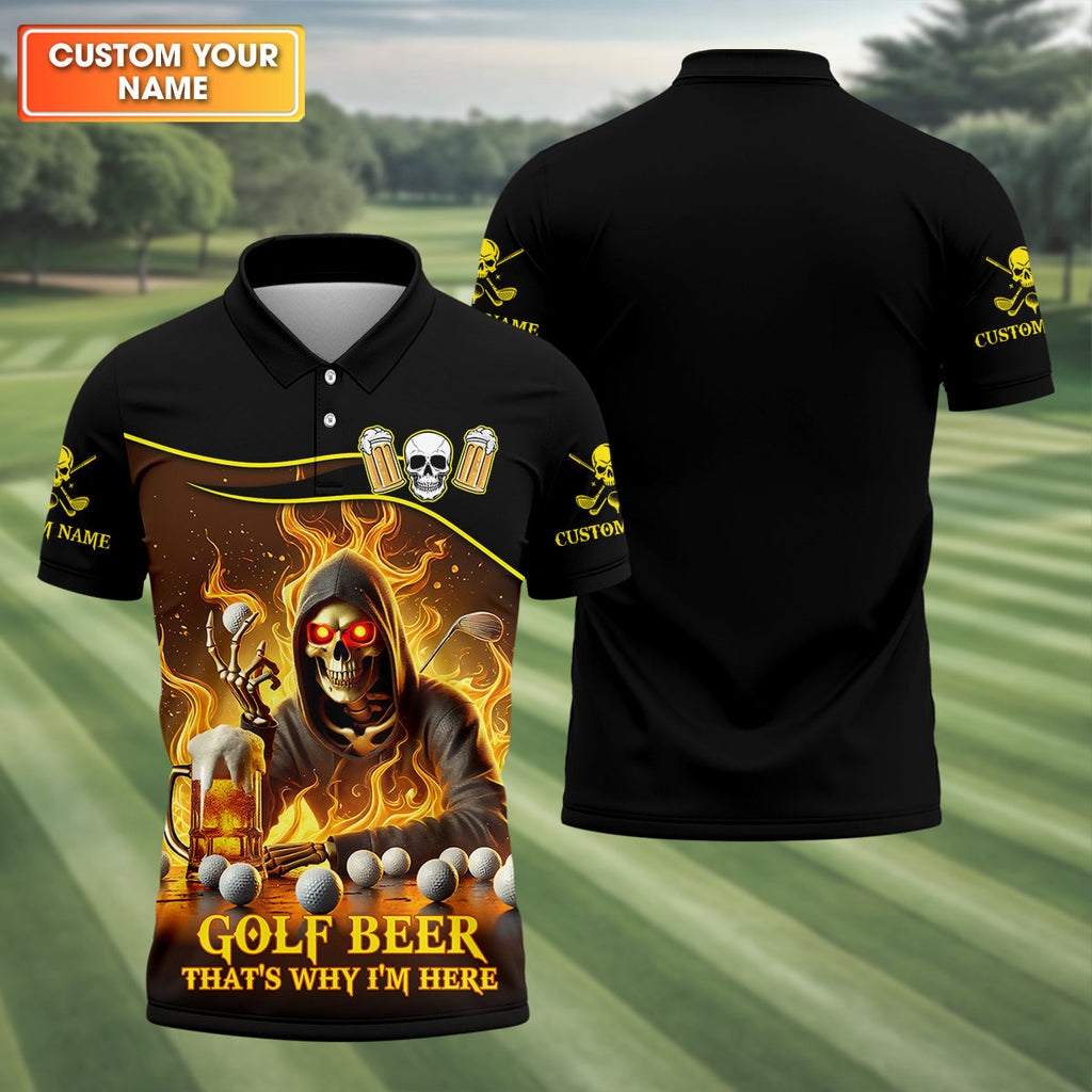 Golf Beer Custom Men's Golf Polo ShirtFunny Skull Golf Shirt, Dad Golf Gift