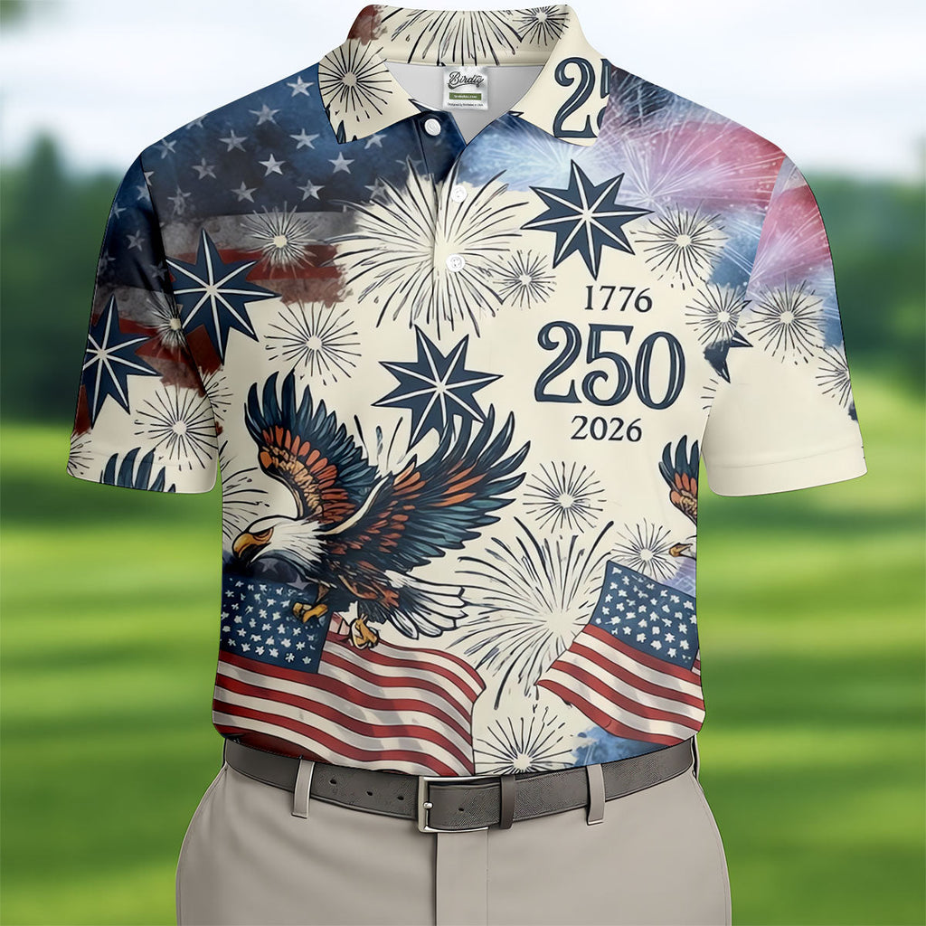 United States 250th Anniversary Patriotic Eagle Vintage Golf Shirt, 4th Of July Golf Shirts For Men