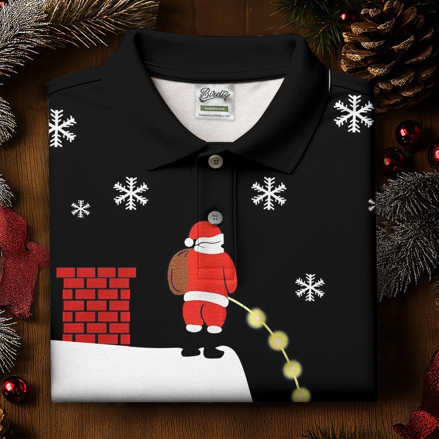 Santa Peeing Funny Christmas Golf Tops For Men, Christmas Golf Shirt, Men's Funny Golf Shirts