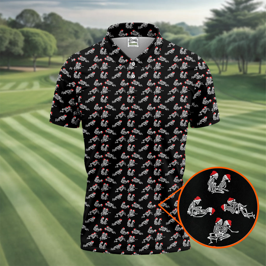 Skeleton Santa Hat Funny Golf Shirt, Fun Golf Shirts For Men, Christmas Golf Shirt, Golf Shirts For Men