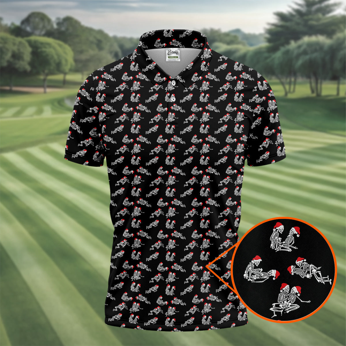 Skeleton Santa Hat Funny Golf Shirt, Fun Golf Shirts For Men, Christmas Golf Shirt, Golf Shirts For Men