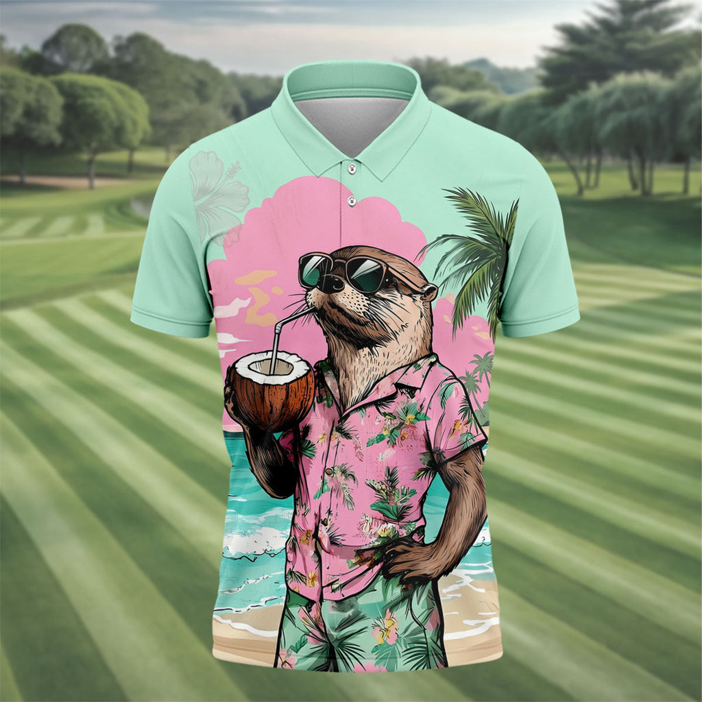 Funny Otter Tropical Summer Hawaiian Golf Shirt, Polo Shirts For Men, Golfing Apparel