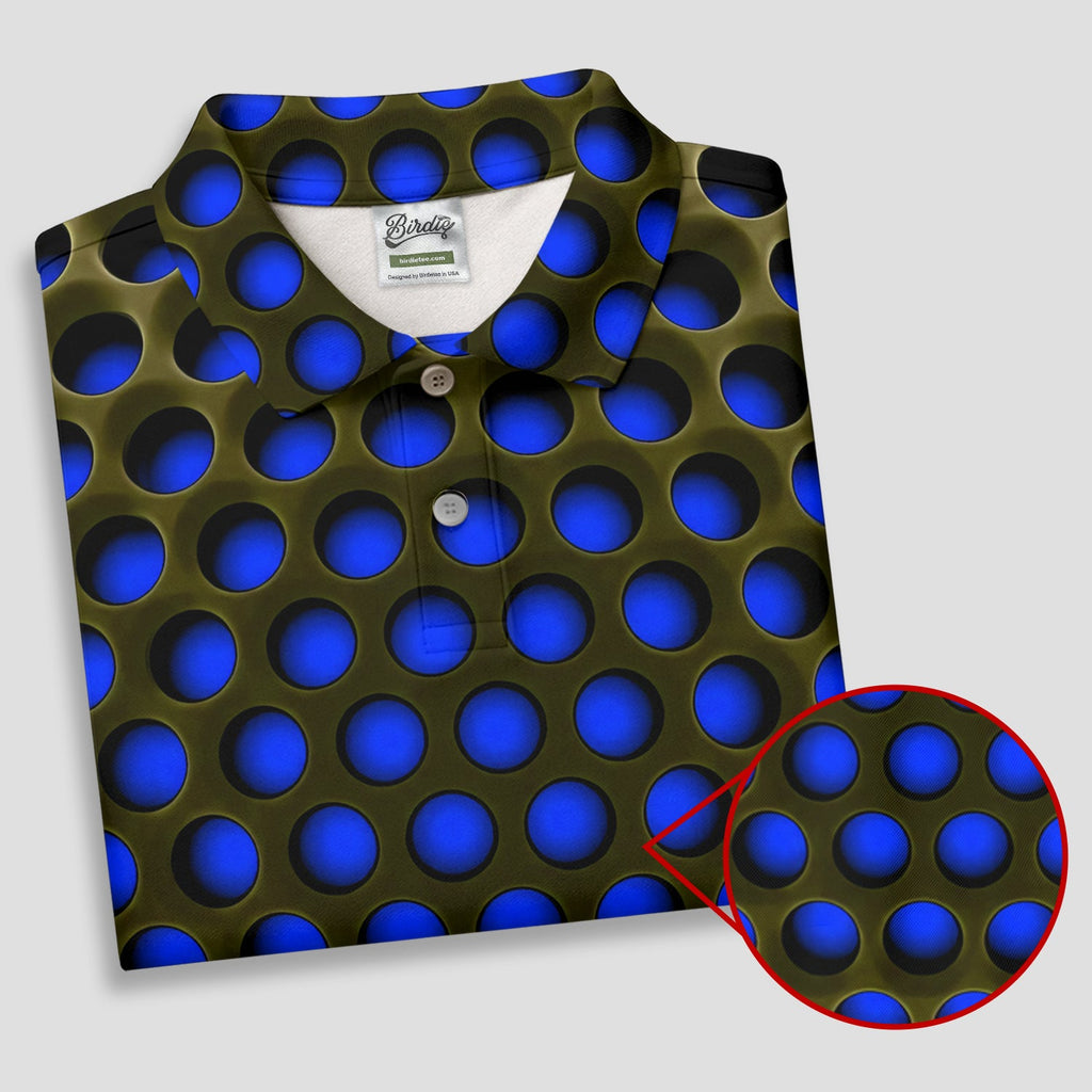 3D Effect Circular Pattern Navy Golf Shirt, Cool Golf Outfit, Men's Funny Golf Shirts, Polo Shirts For Men