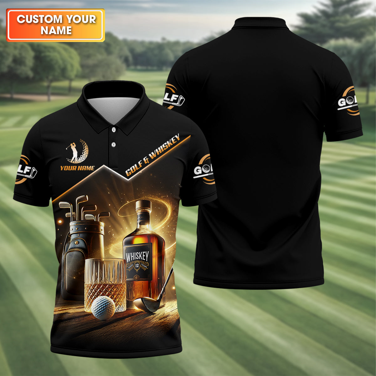 Golf And Whiskey Custom Men's Golf Polo ShirtWhiskey Golf Shirt, Gift For Golfers