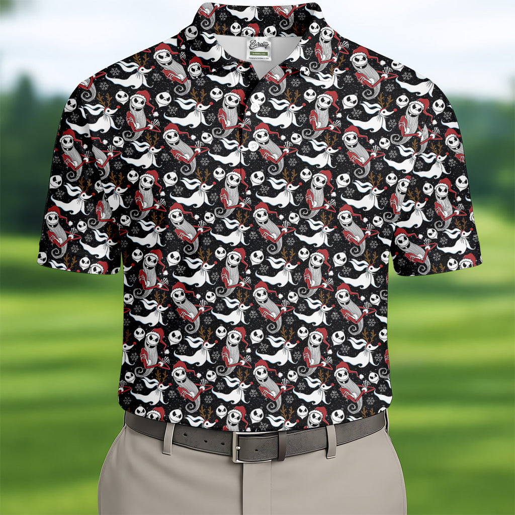 Horror Christmas Black Golf Shirt, Christmas Golf Shirt, Polo Shirts For Men, Golf Gift For Men