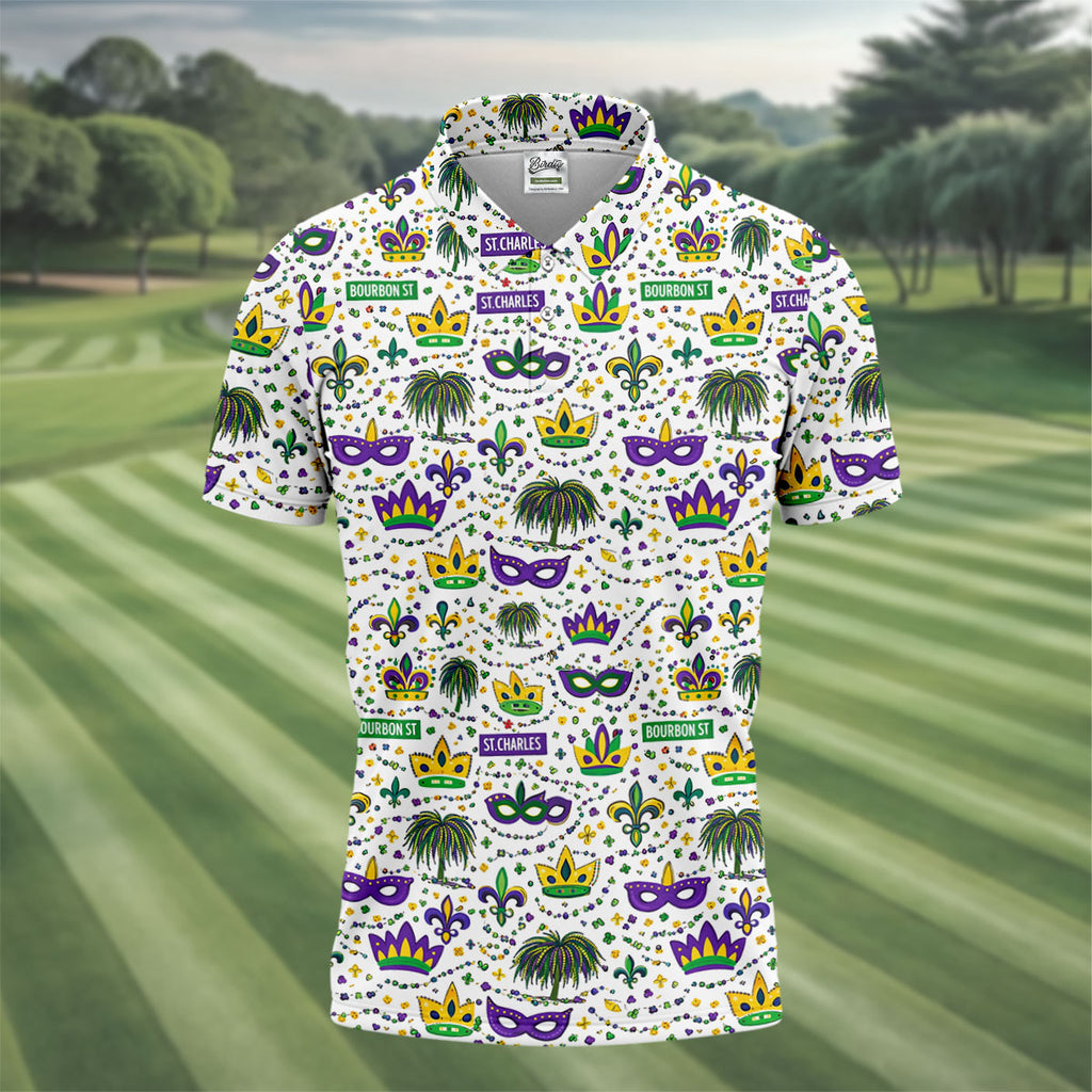 Crown Mask Fleur De Lis Mardi Gras Golf Shirt, Golf Tops For Men, Polo Shirts For Men, Golf Shirts For Men