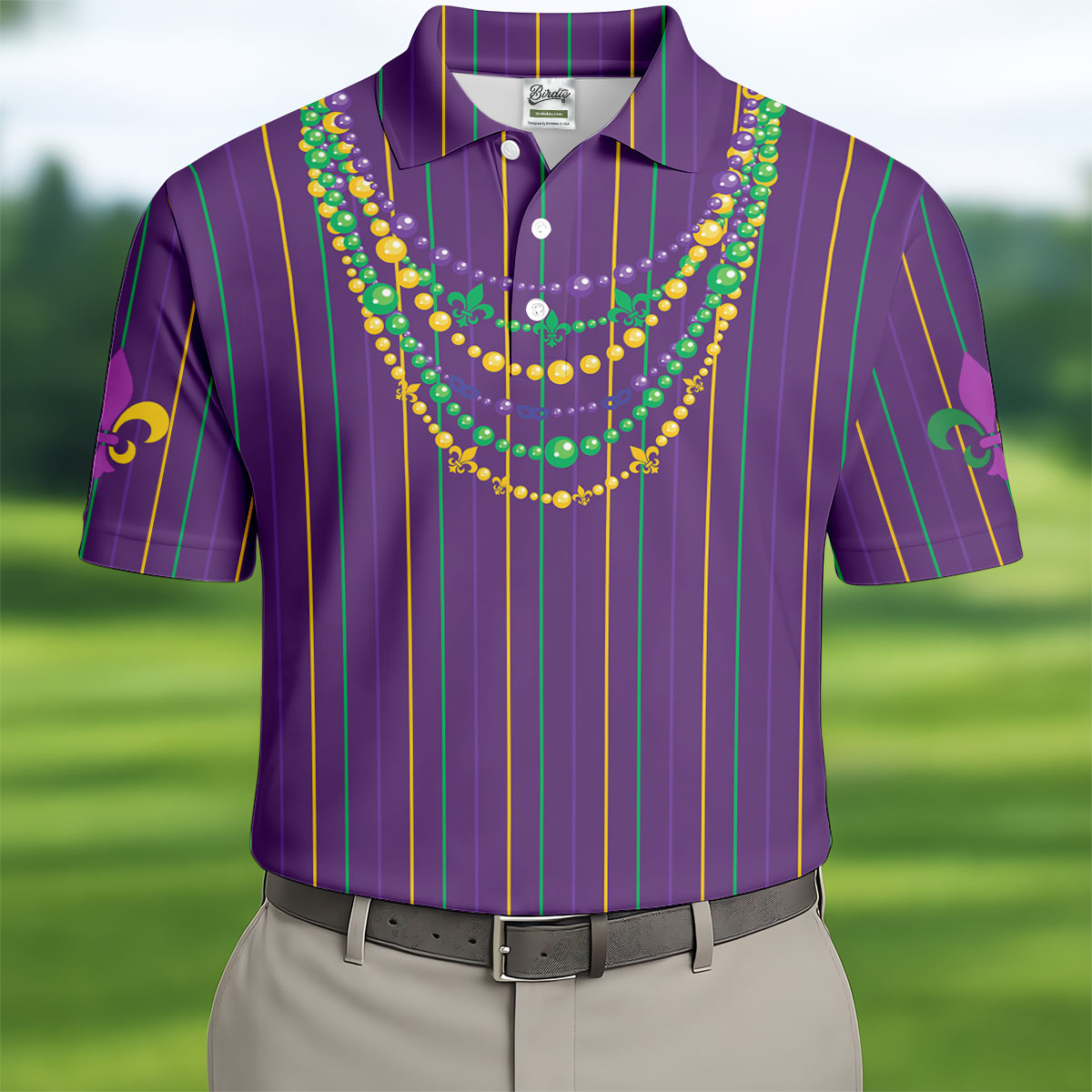 Mardi Gras Beads Necklaces Print Purple Golf Shirt, Golf Tops For Men, Polo Shirts For Men, Golf Shirts For Men