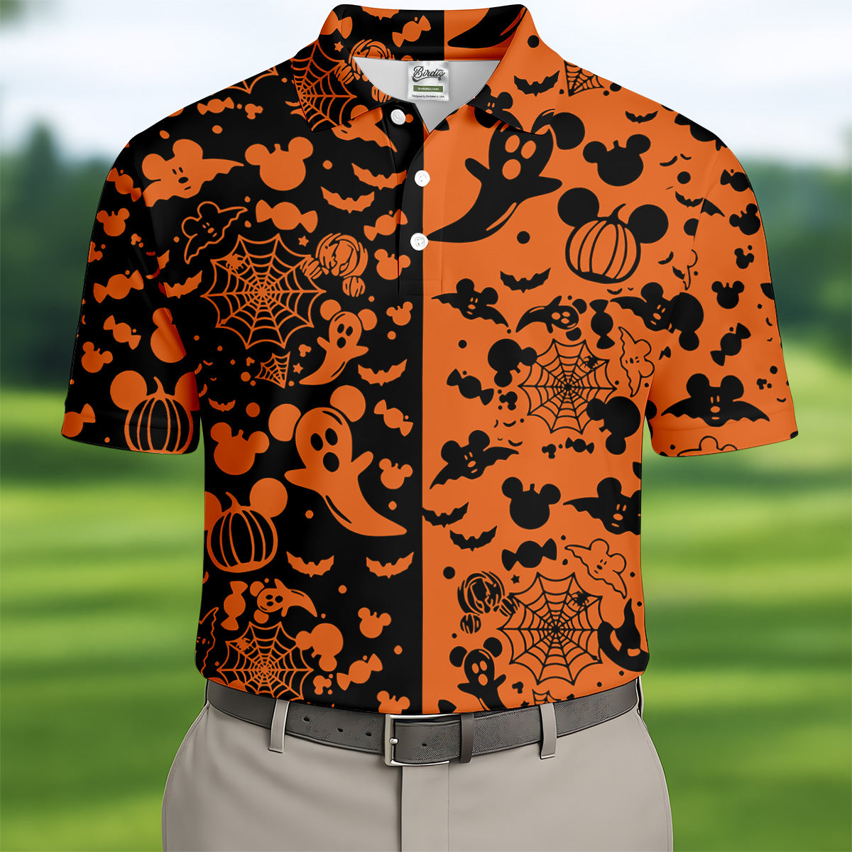Cute Animated Ghost Black And Orange Halloween Golf Shirt, Fun Golf Shirts For Men, Polo Shirts For Men