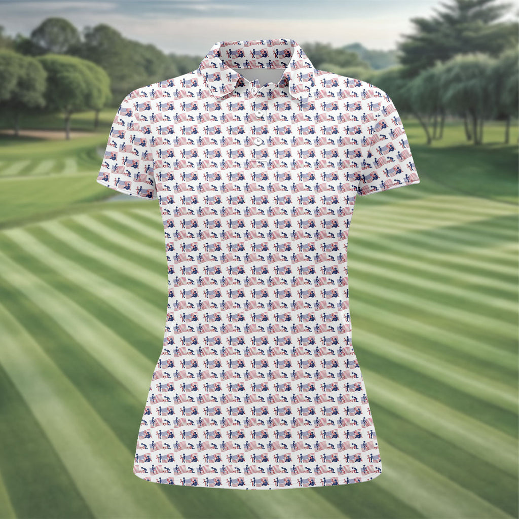 Naughty Position American Flag Pattern Patriotic Golf Shirts, 250th Anniversary Ladies Golf Shirts