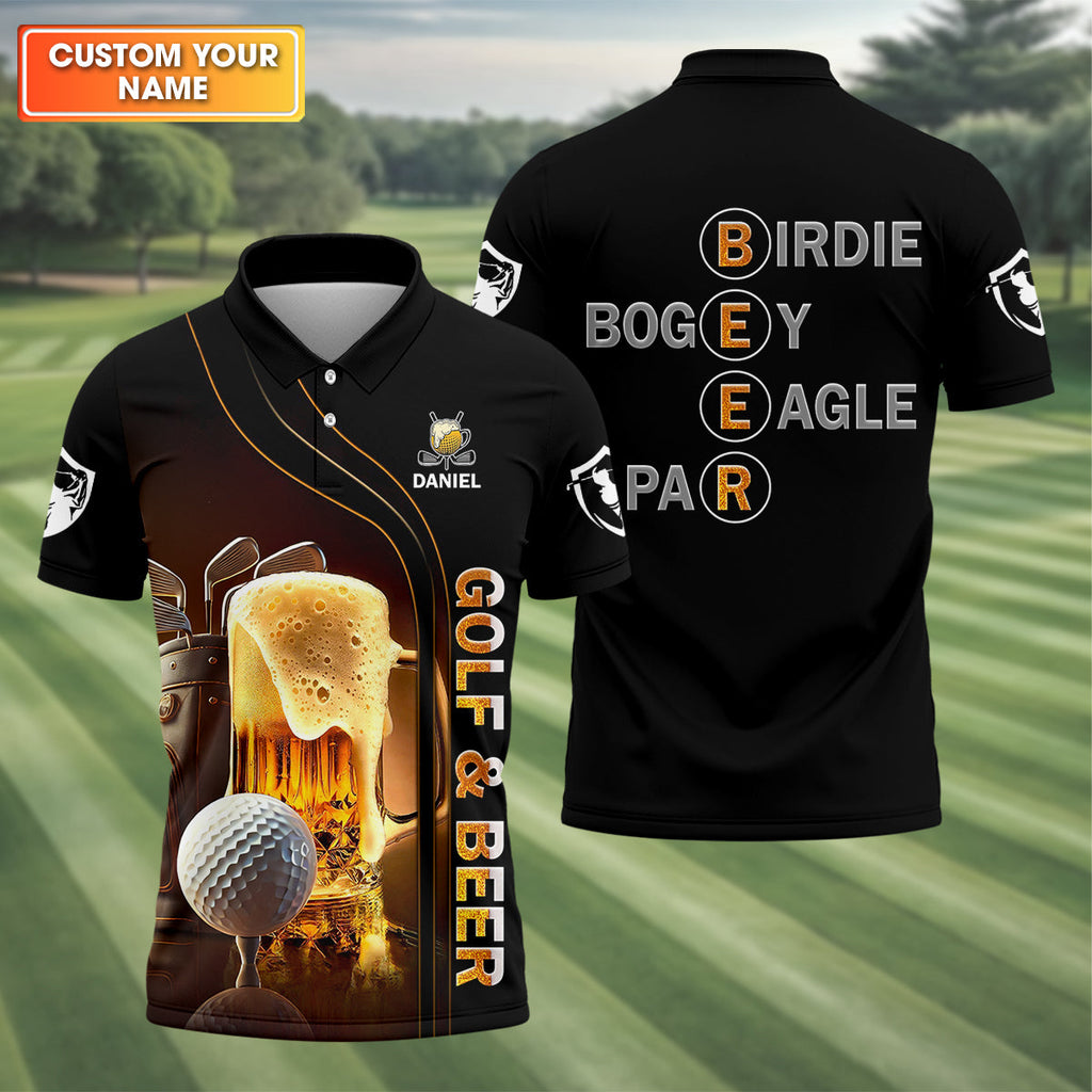 Golf And Beer Custom Men's Golf Polo ShirtFunny Golf Shirt, Gift For Golfers