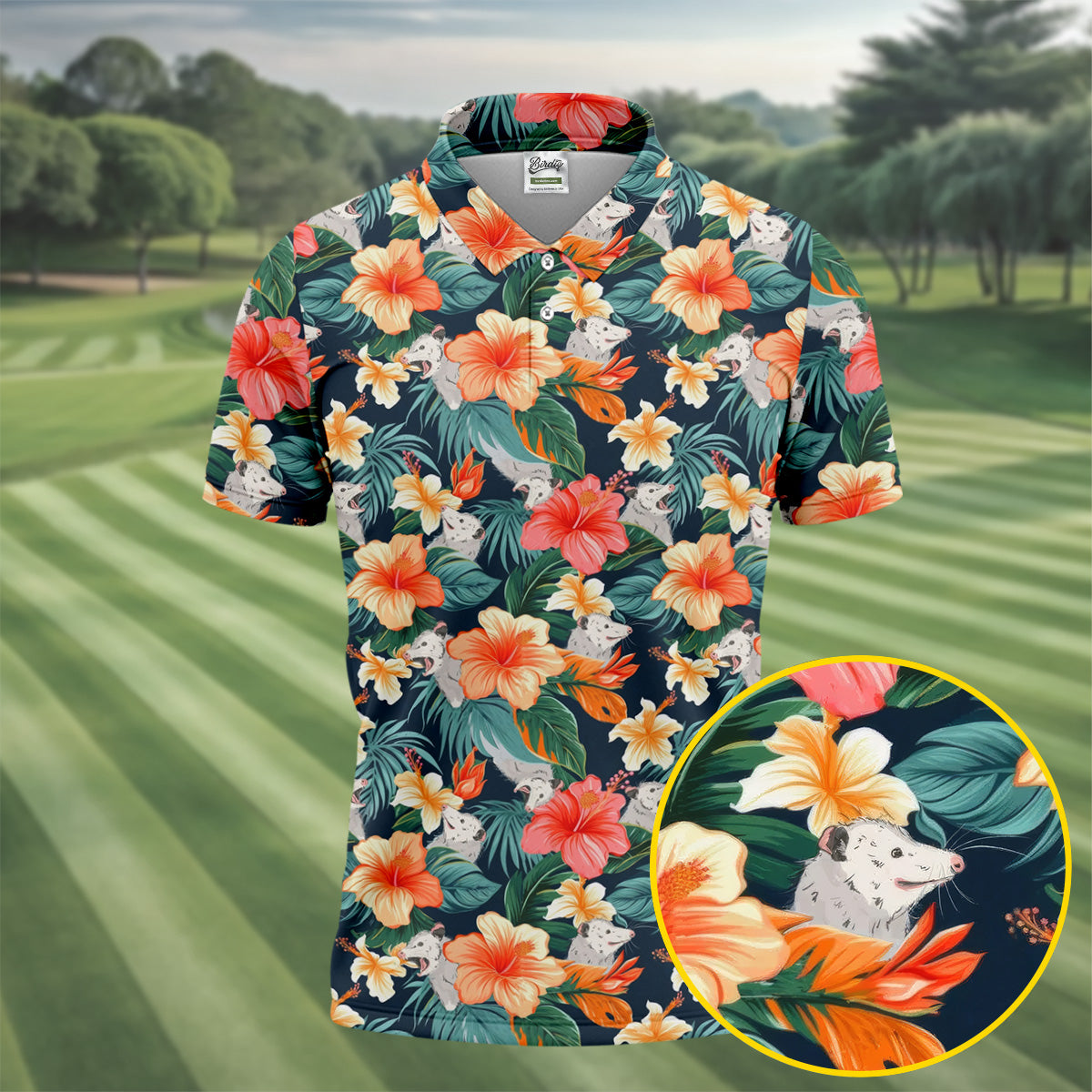 Large Hibiscus Flowers Tropical Vibe Golf Tops For Men, Hawaiian Golf Shirts, Polo Shirts For Men