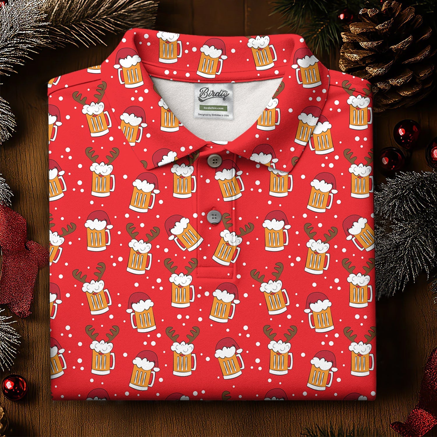 Christmas Beer Red Golf Shirt, Christmas Golf Shirt, Fun Golf Shirts For Men, Polo Shirts For Men, Golfing Apparel