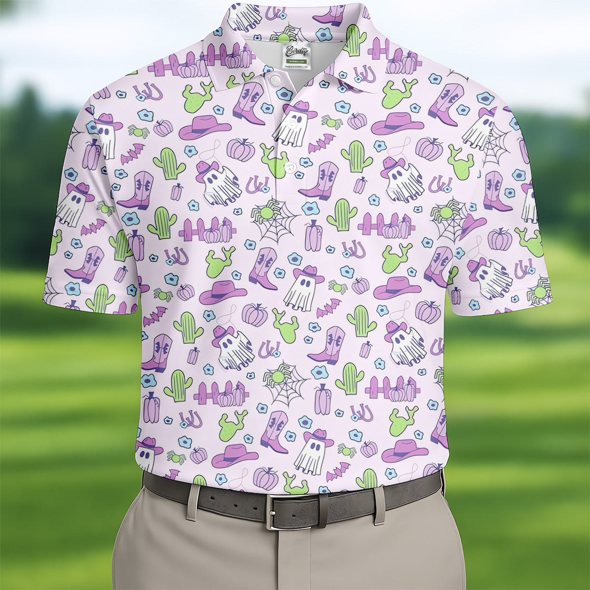 Western Halloween Purple Golf Tops For Men, Fun Golf Shirts For Men, Polo Shirts For Men