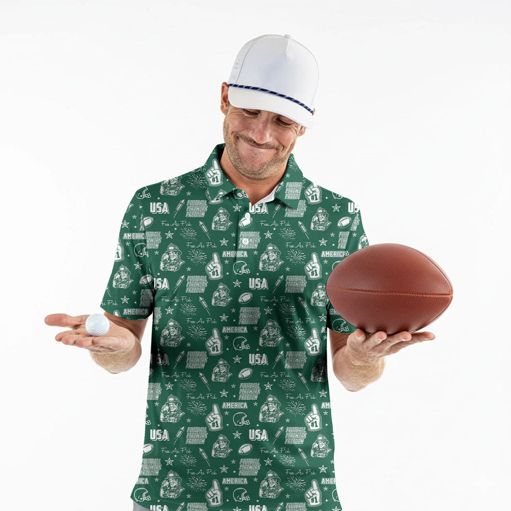 Firefighter Green And White Sport Polo, American Football League Gift Ideas For Football Fans