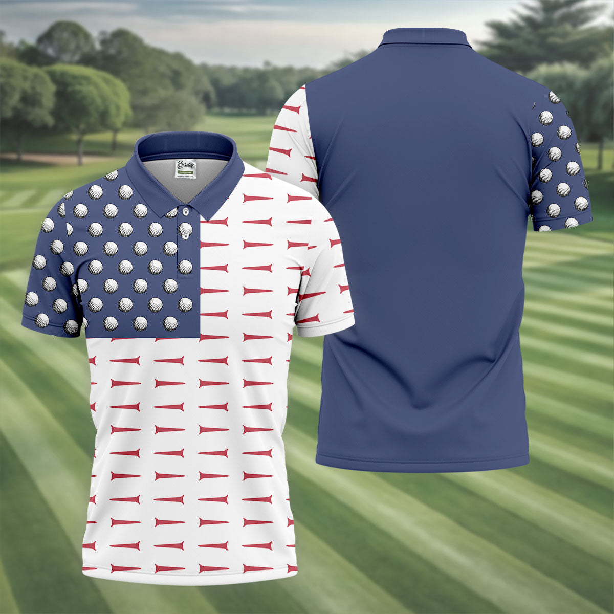 American Flag Men's Golf Polo ShirtMen's 4th Of July Shirts, USA 250 Anniversary Golf Shirt, Gifts For Golfing Dad