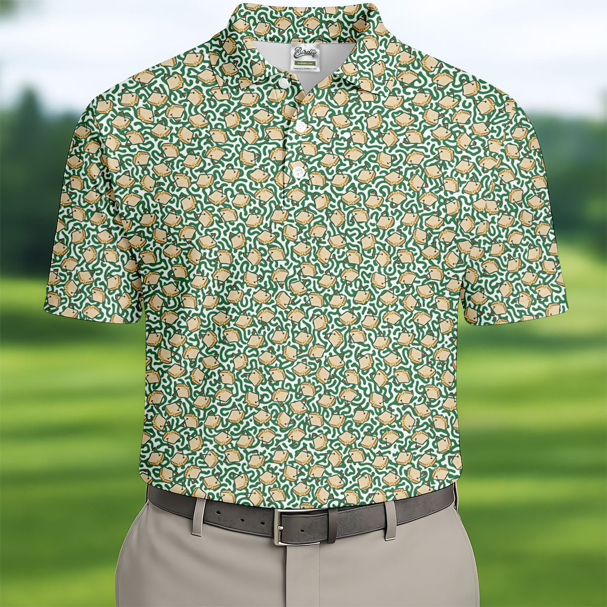 Sandwich Golf Course Seamless Pattern Performance Golf Shirt, Golf Tops For Men, Golf Shirts For Men