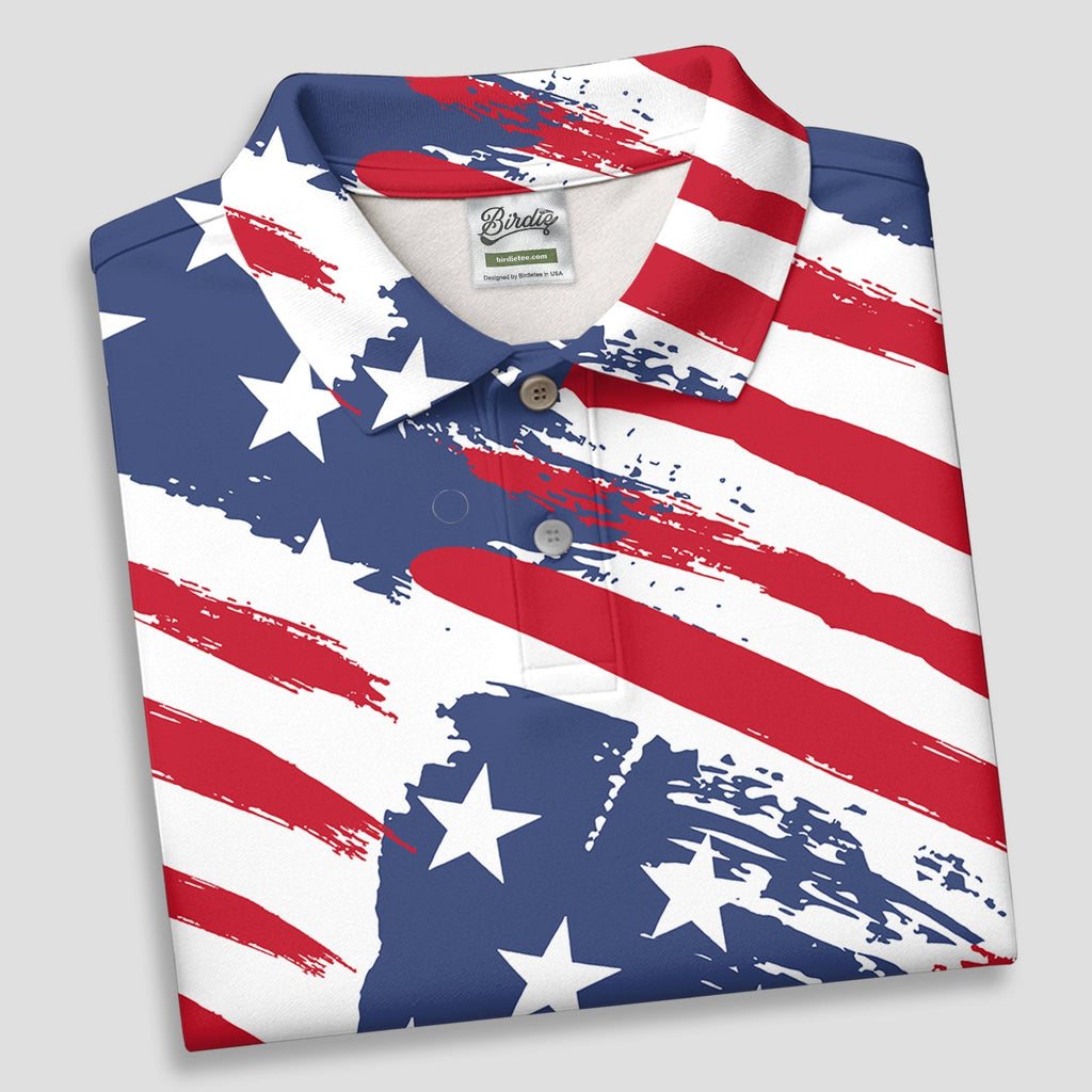 Distressed America Flag Pattern Golf Tops For Men, 250th Anniversary Golf Shirts For Men, Polo ShirtFor Men
