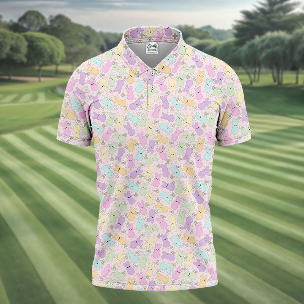 Easter Bunny Seamless Pattern Golf Shirts For Men, Men's Funny Golf Shirts, Cute Golf Outfit, Polo Shirts For Men