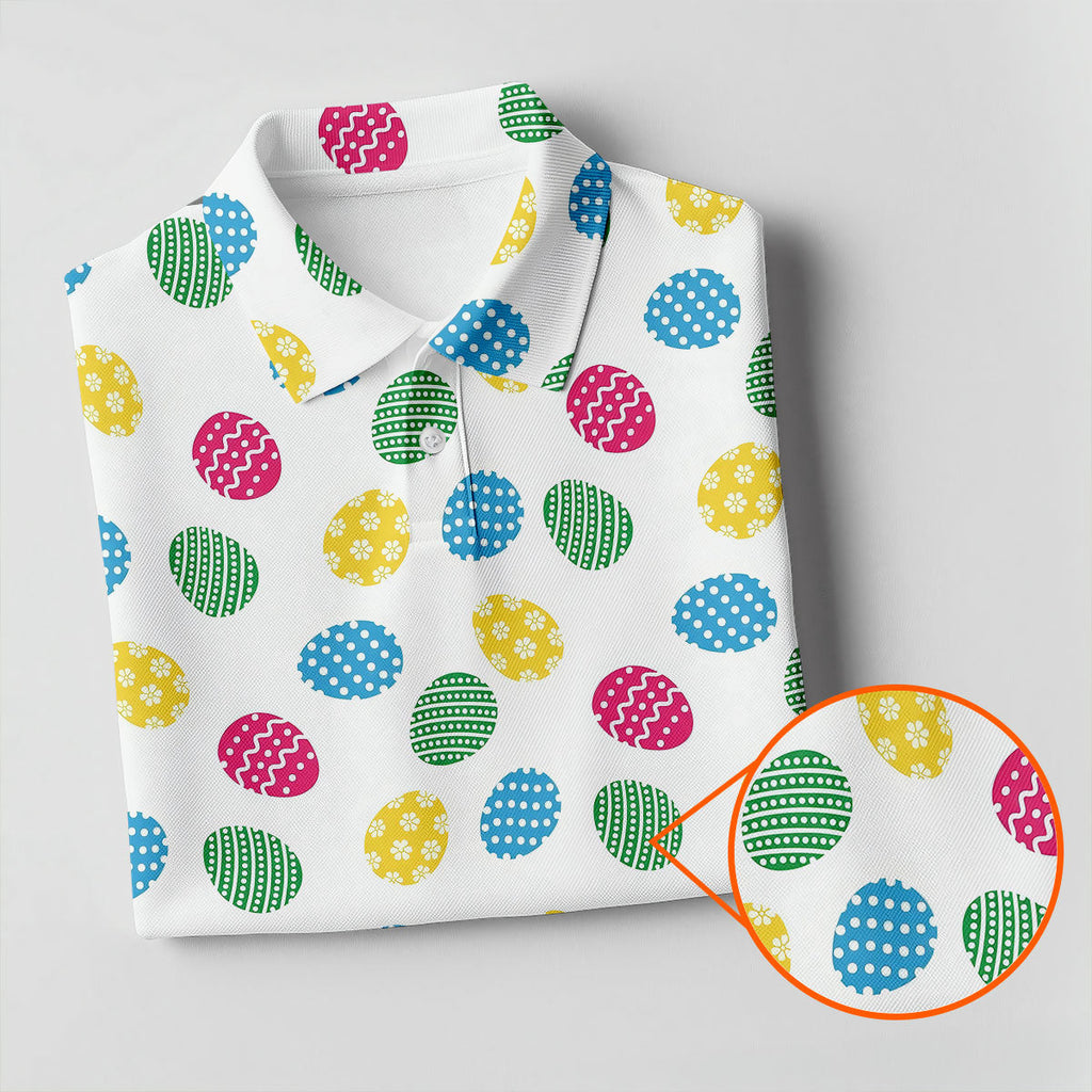 Colorful Easter Eggs White Golf Shirt, Cute Golf Outfit, Polo Shirts For Men, Golf Shirts For Men