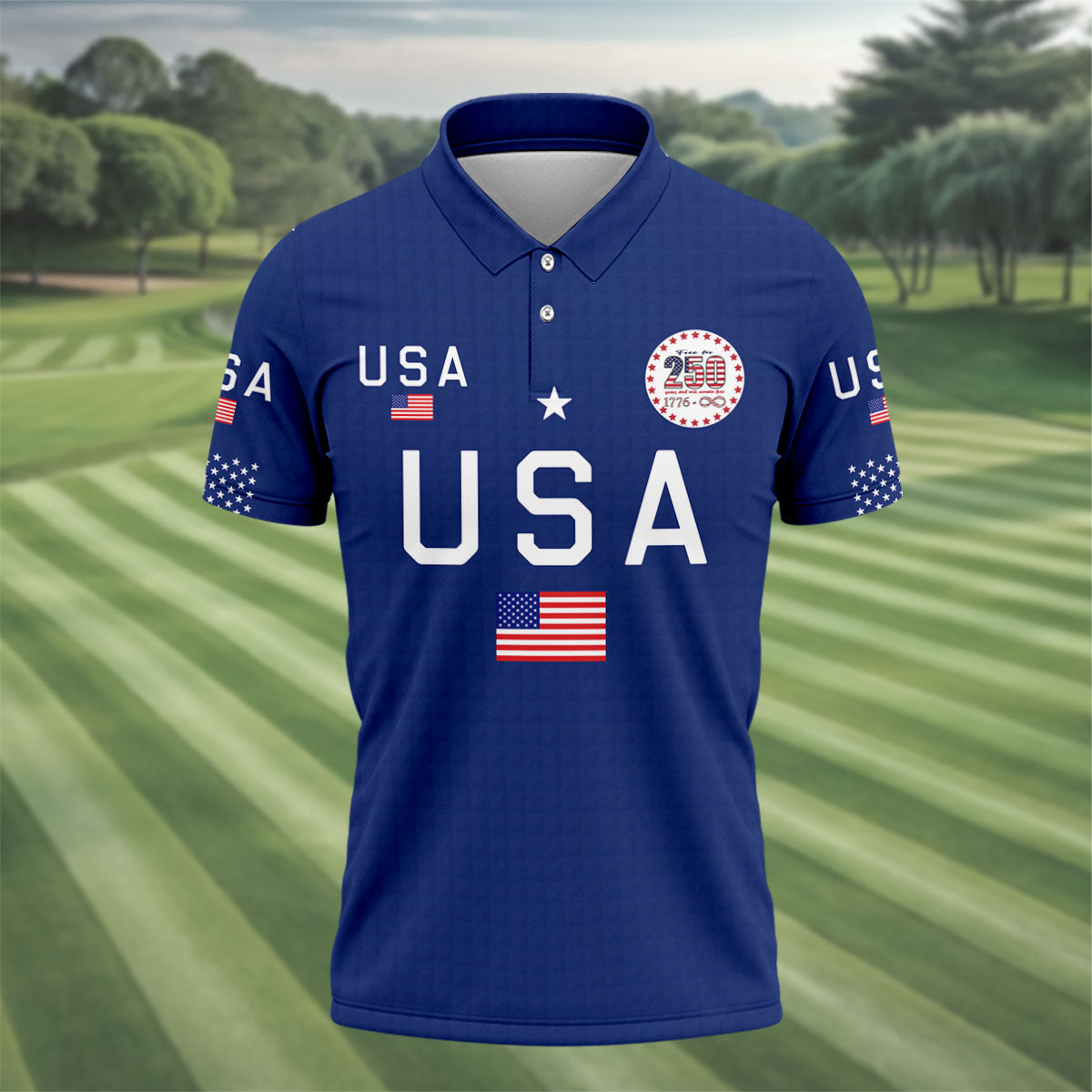 Free For 250 Years Patriotic Golf Shirt, 4th Of July Golf Shirt, 250th Anniversary Polo Shirts For Men