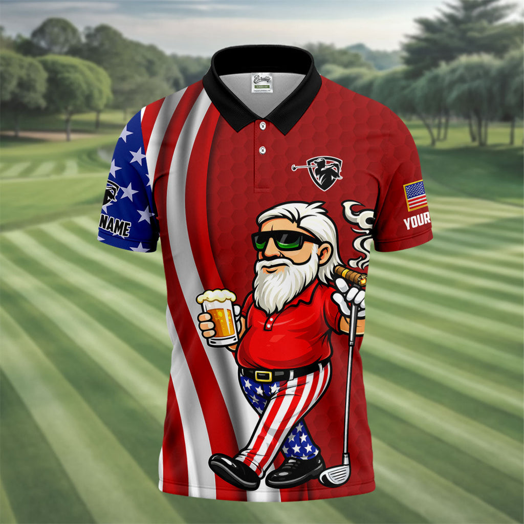 Patriotic Man Golf And Beer Funny 4th Of July Red Golf Shirt, 250 Years Of America Golf Shirts For Men